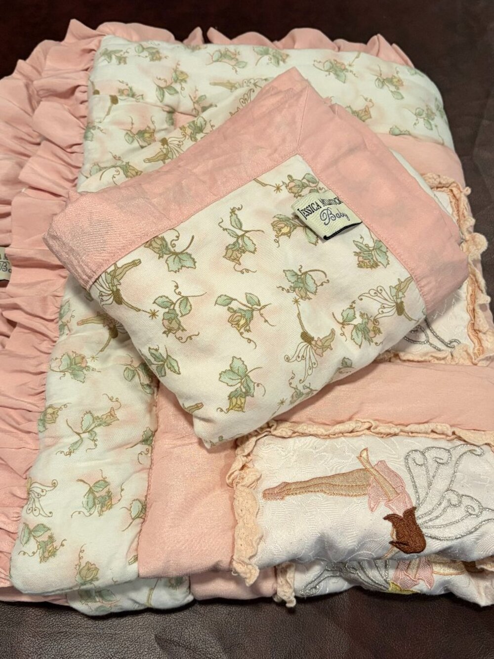Vintage Jessica McClintock baby crib bedding quilt blanket set pink fairy Y2K